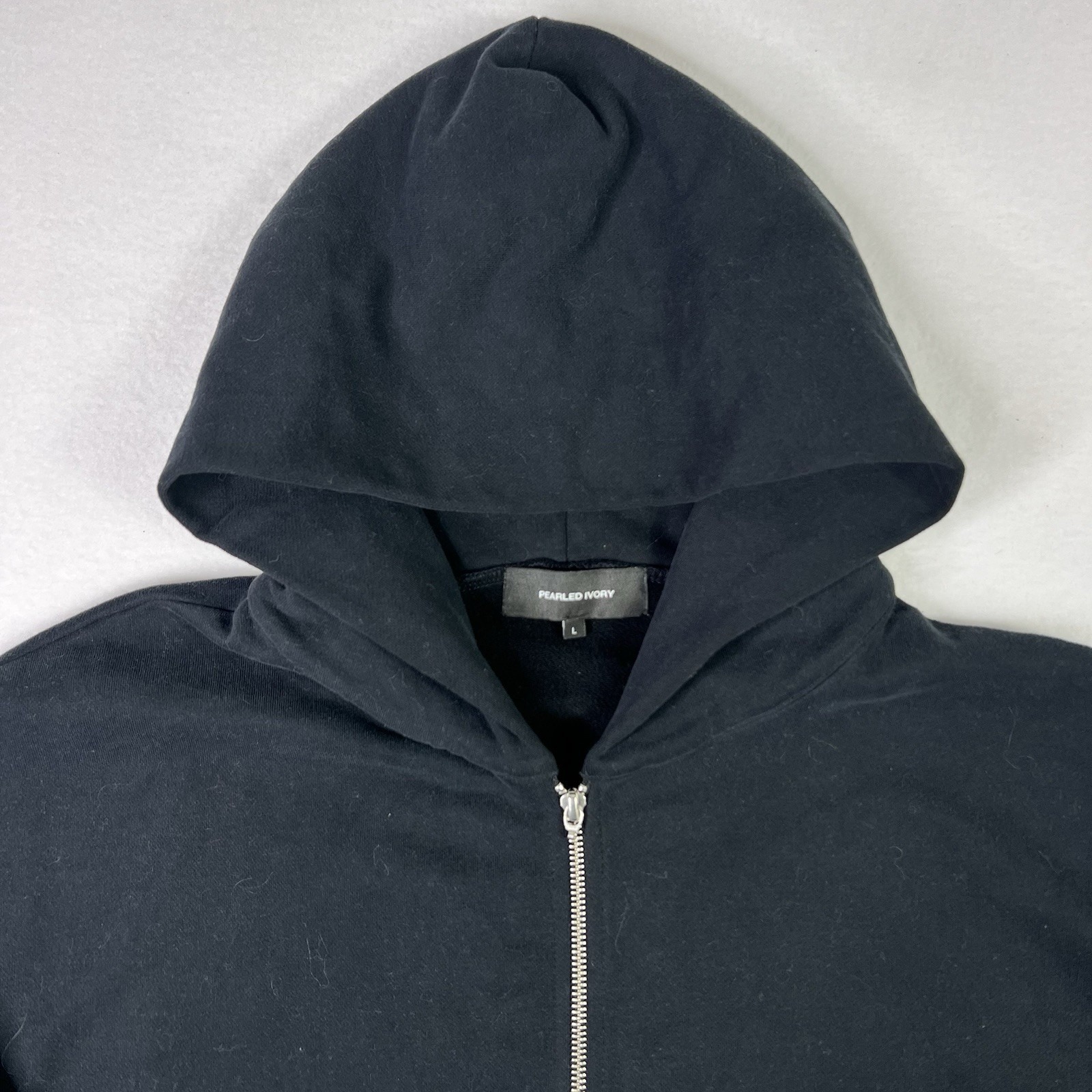 Pearled Ivory Black Zip Up Hoodie Jacket Oversized Lounge Quiet Luxury Unisex L — image 3 of 8